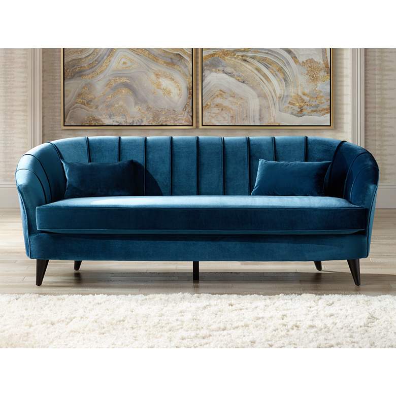 Image 1 Namora Plush Layered Teal 83 3/4 inchW Modern Sofa with Pillows