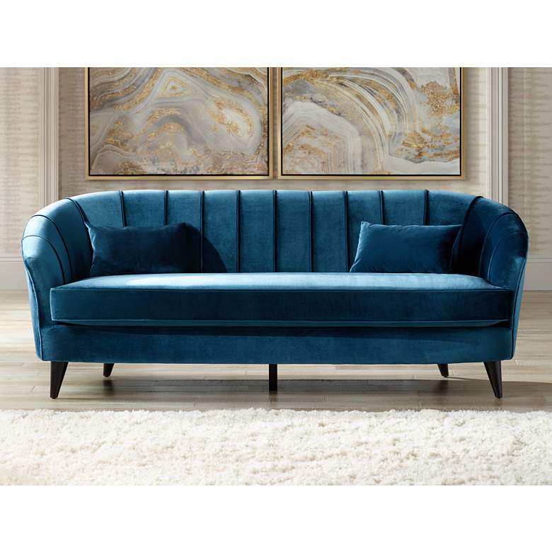 Image 1 Namora Plush Layered Teal 83 3/4"W Modern Sofa with Pillows