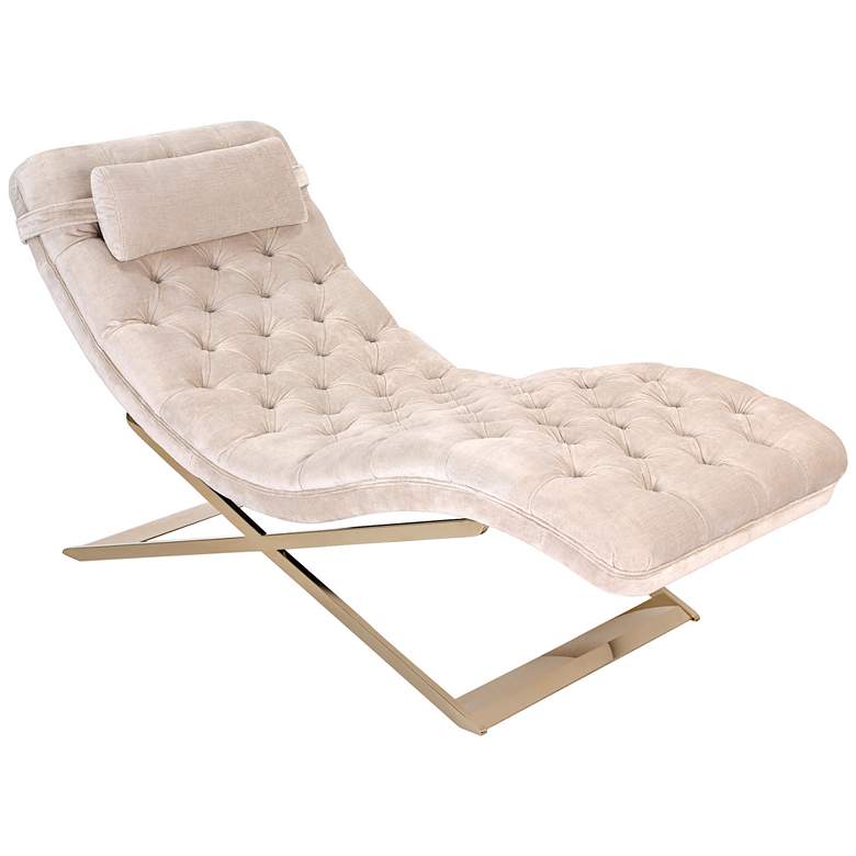 Image 1 Nampa Champagne Tufted-Velvet Indoor Chaise Lounge