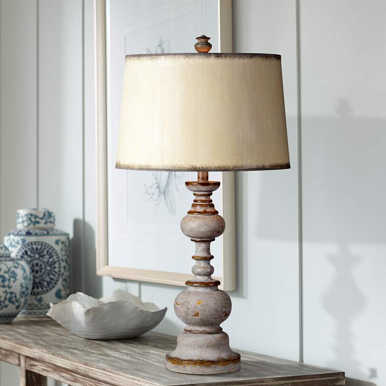 Image 1 Nancy Distressed Gray Wash Candlestick Table Lamp