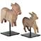 Nandi Natural Wood and Black Metal Cow Sculptures Set of 2