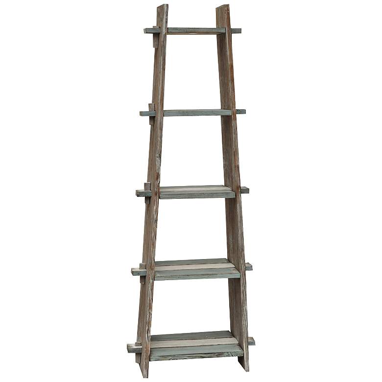 Image 1 Nantucket 67" High Weathered Wood Ladder Etagere