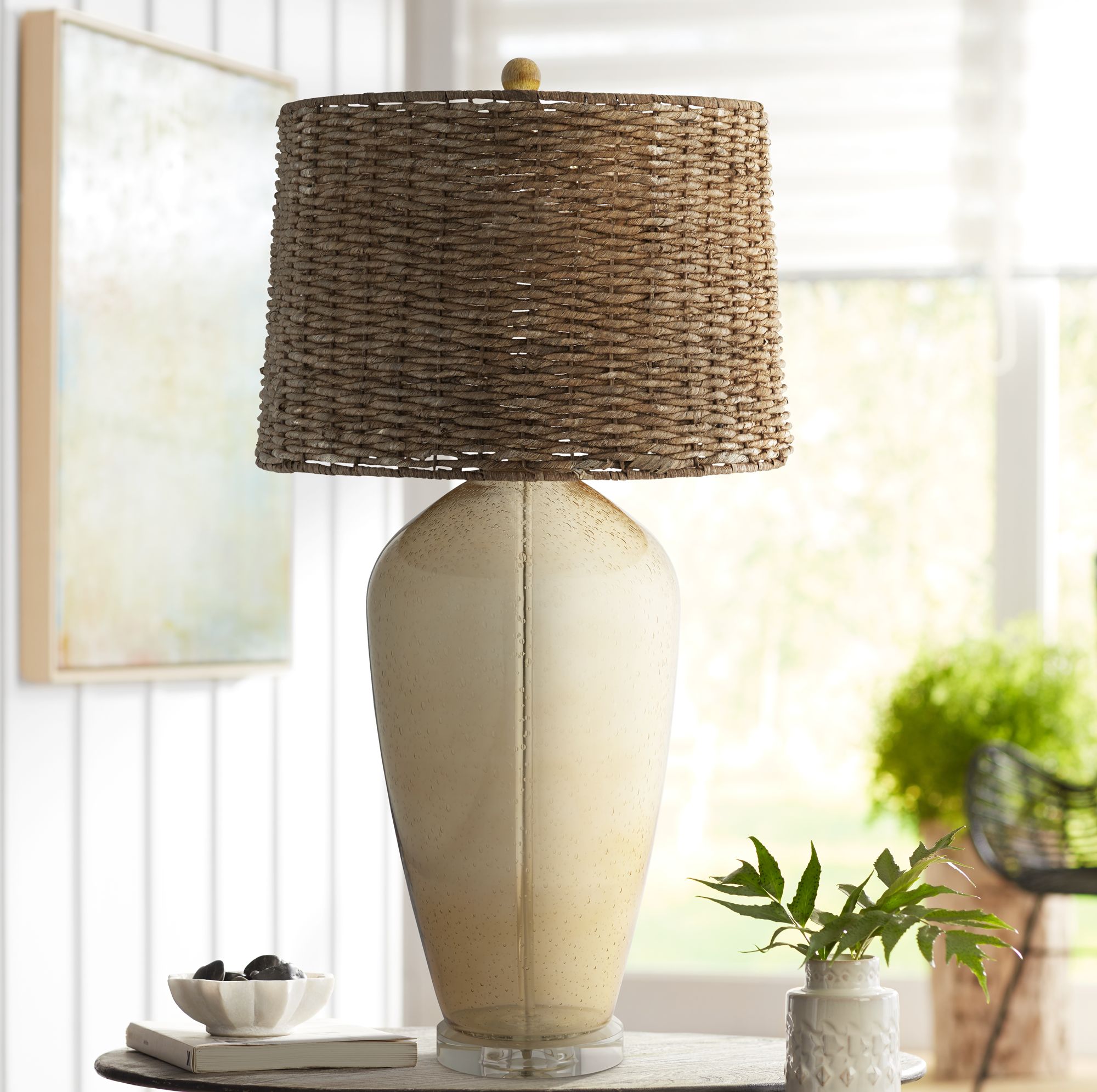 table lamp with wicker shade