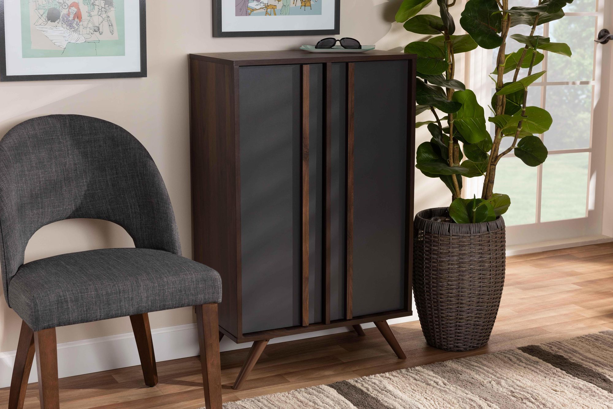 Naoki 23 1/2" Wide Gray Walnut Wood 2-Door Shoe Cabinet