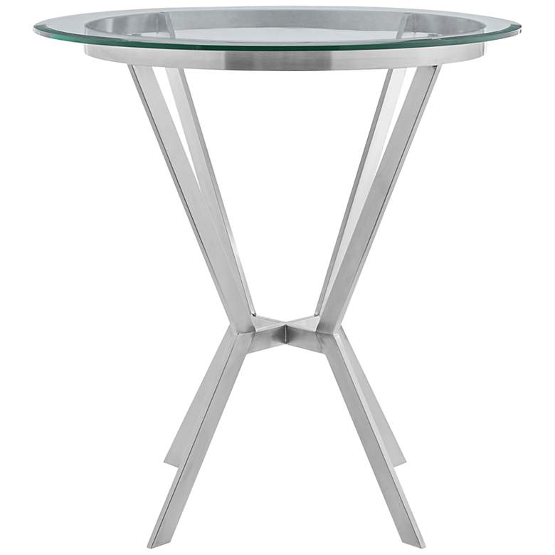 Image 2 Naomi 36" Wide Chrome Stainless Steel Glass Round Bar Table