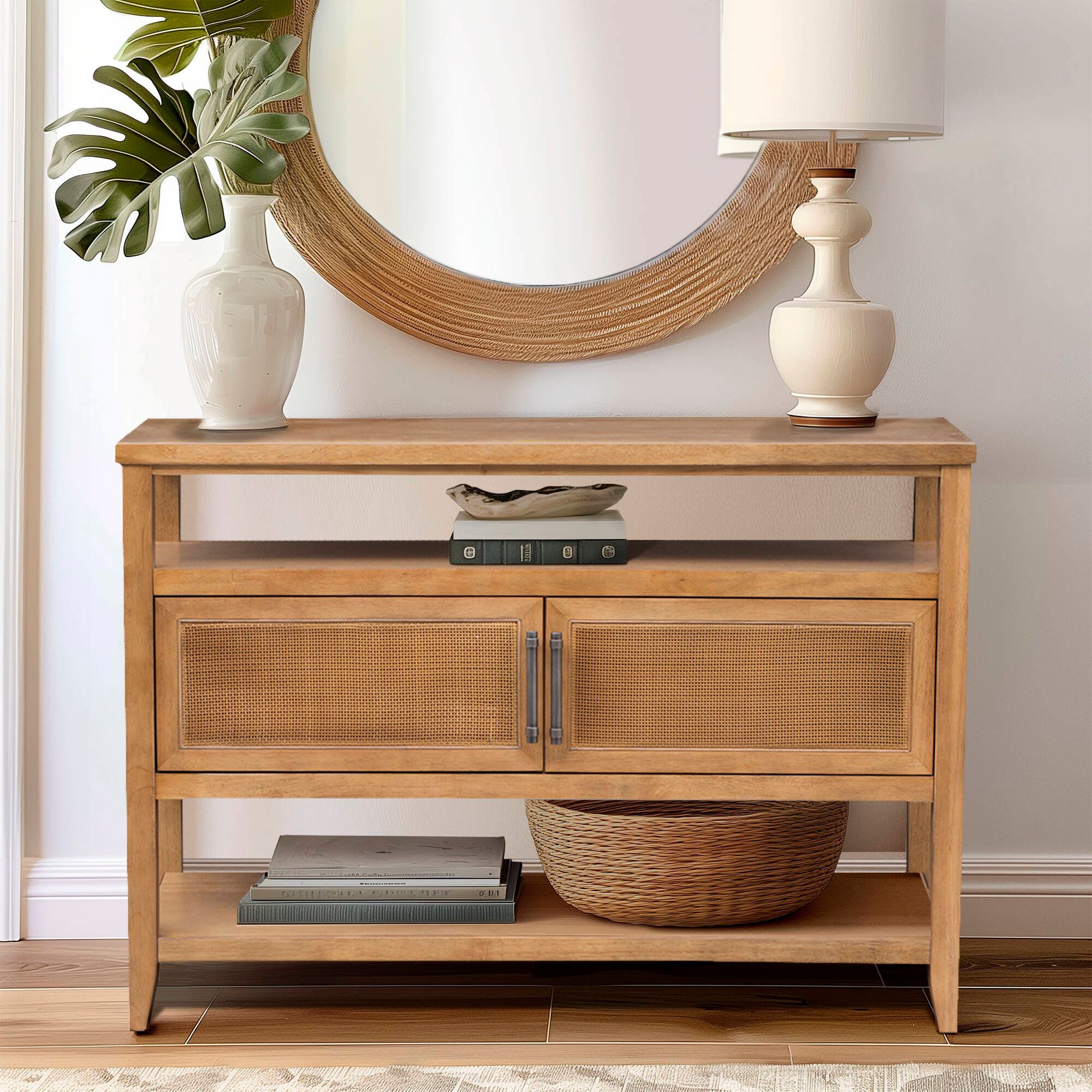Image 3 Naomi 47 3/4" Wide Toasted Almond 2-Door Console Table more views