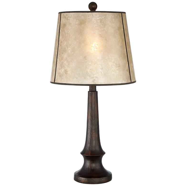 Naomi Aged Bronze Mica Shade Industrial Table Lamp