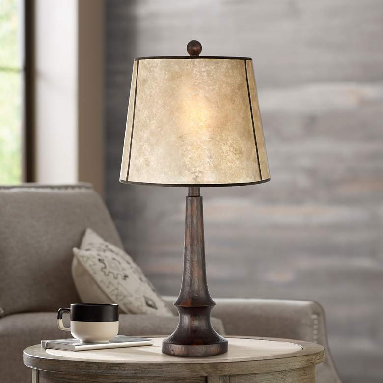 Naomi Aged Bronze Mica Shade Industrial Table Lamp