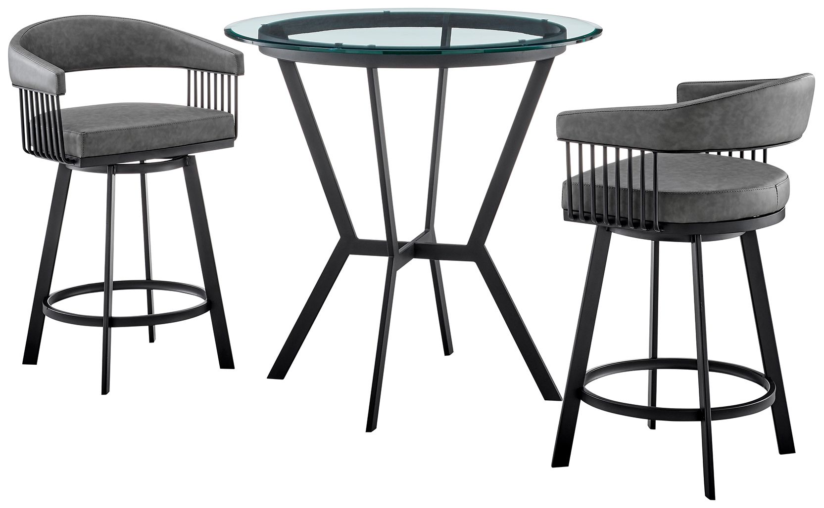 Image 2 Naomi and Chelsea 3 Pc Counter Height Dining Set in Black Metal and Glass