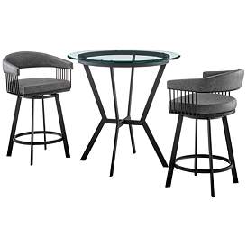 Image1 of Naomi and Chelsea 3 Pc Counter Height Dining Set in Black Metal and Glass