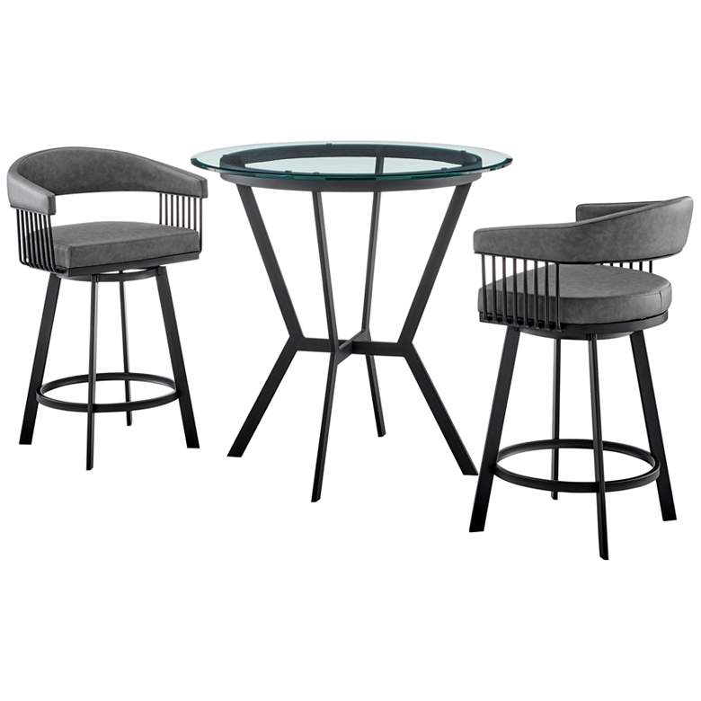 Image 1 Naomi and Chelsea 3 Pc Counter Height Dining Set in Black Metal and Glass