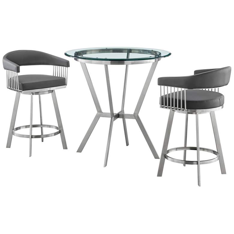 Image 1 Naomi and Chelsea 3 Pc Counter Height Dining Set in Brushed Stainless Steel
