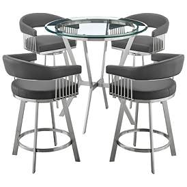 Image1 of Naomi and Chelsea 5 Pc Counter Height Dining Set in Brushed Stainless Steel