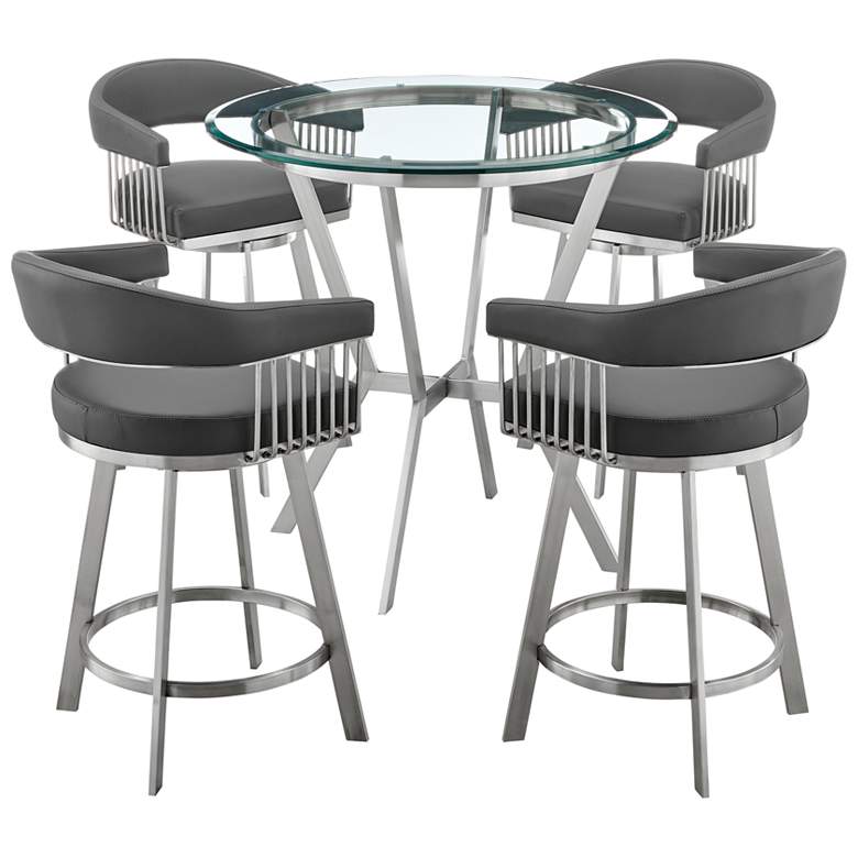 Image 1 Naomi and Chelsea 5 Pc Counter Height Dining Set in Brushed Stainless Steel
