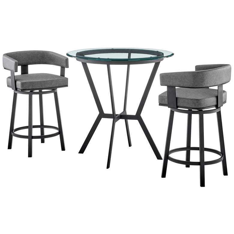Image 1 Naomi and Lorin 3 Pc Counter Height Dining Set in Black Metal and Glass