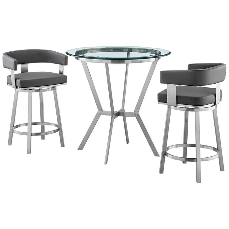 Image 1 Naomi and Lorin 3 Pc Counter Height Dining Set in Brushed Stainless Steel