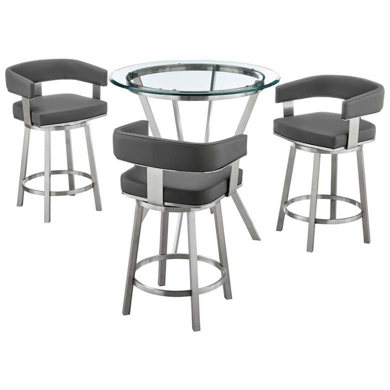 Image 1 Naomi and Lorin 4 Pc Counter Height Dining Set in Brushed Stainless Steel
