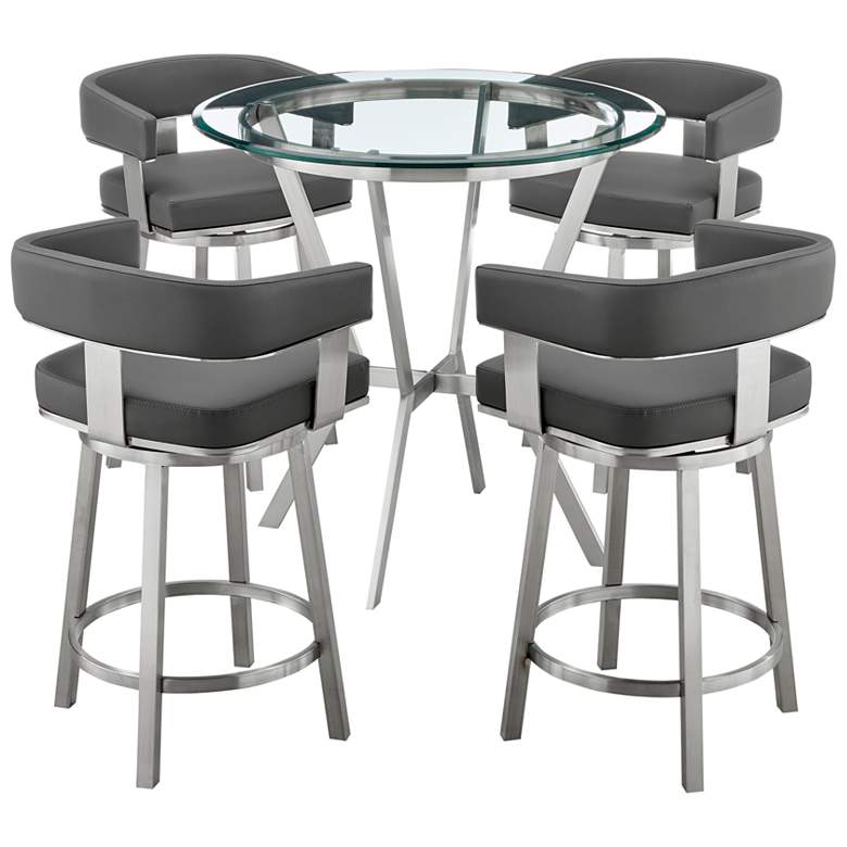 Image 1 Naomi and Lorin 5 Pc Counter Height Dining Set in Brushed Stainless Steel