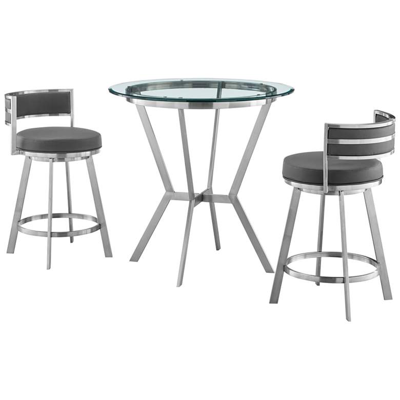 Image 1 Naomi and Roman 3 Pc Counter Height Dining Set in Brushed Stainless Steel
