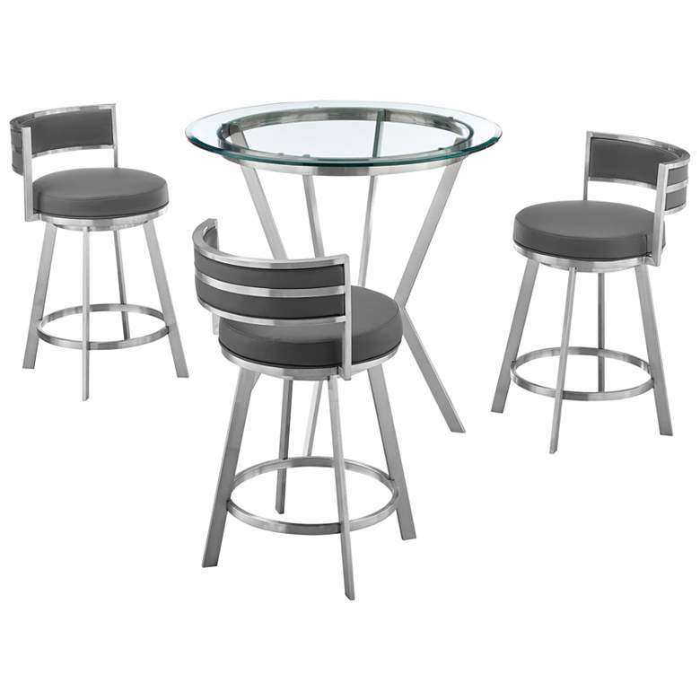 Image 1 Naomi and Roman 4 Pc Counter Height Dining Set in Brushed Stainless Steel