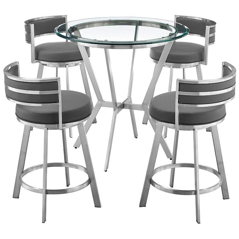 Image 1 Naomi and Roman 5 Pc Counter Height Dining Set in Brushed Stainless Steel