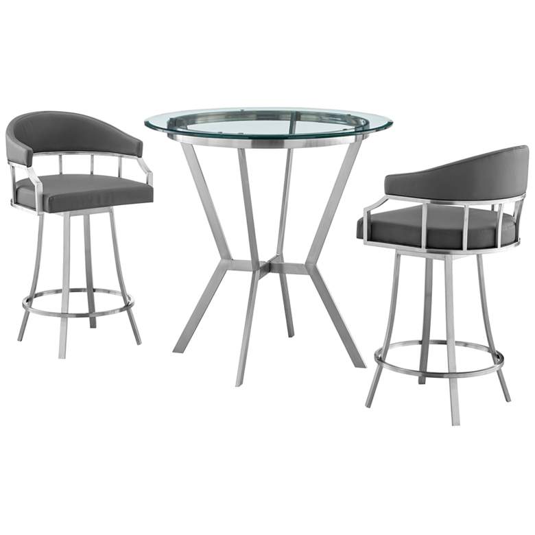 Image 1 Naomi and Valerie 3 Pc Counter Height Dining Set in Brushed Stainless Steel