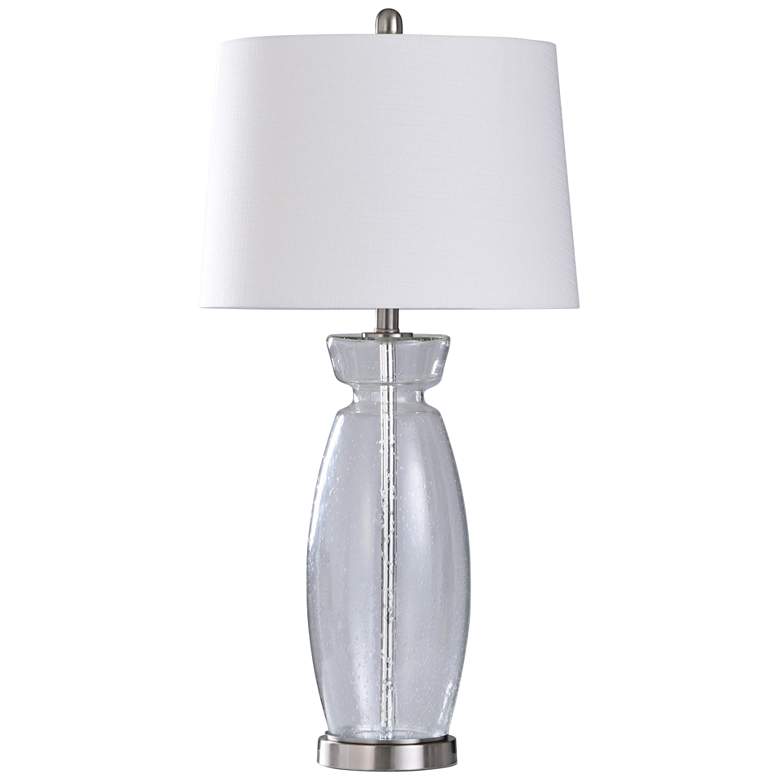 Image 1 Naomi Clear Seeded Glass and Brushed Steel Metal Table Lamp