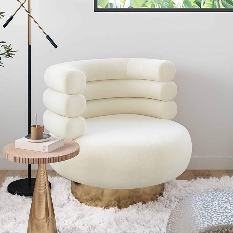Image 1 Naomi Luxe Cream Velvet Swivel Chair