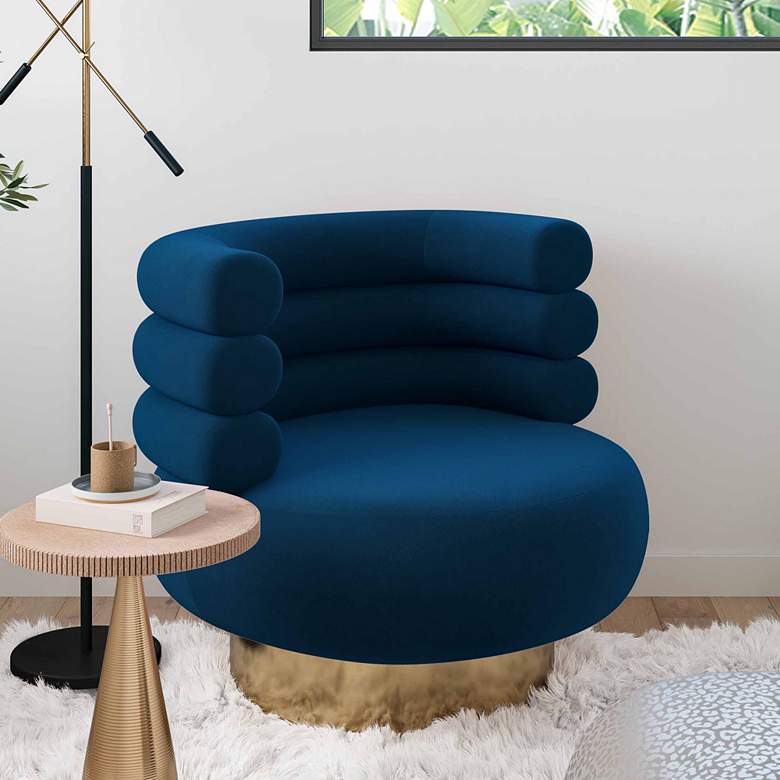 Image 1 Naomi Luxe Navy Velvet Swivel Chair