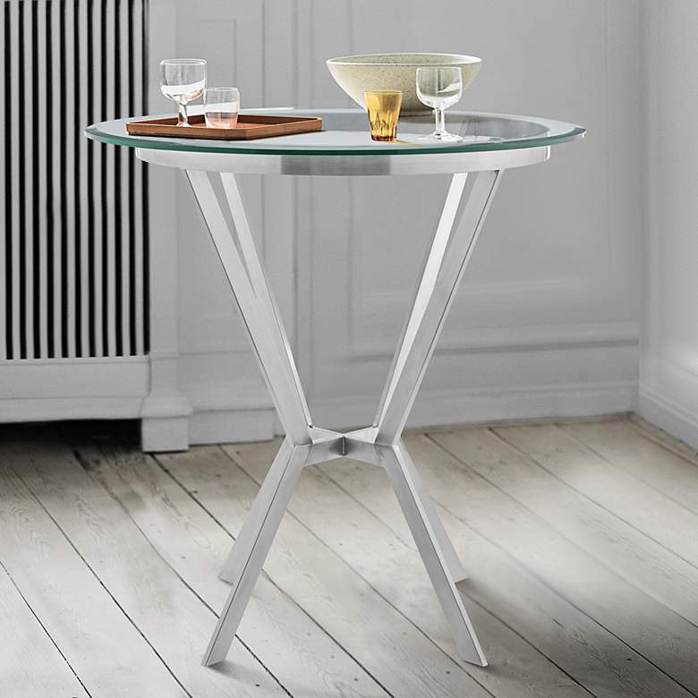 Image 1 Naomi Round Bar Table in Glass and Brushed Stainless Steel