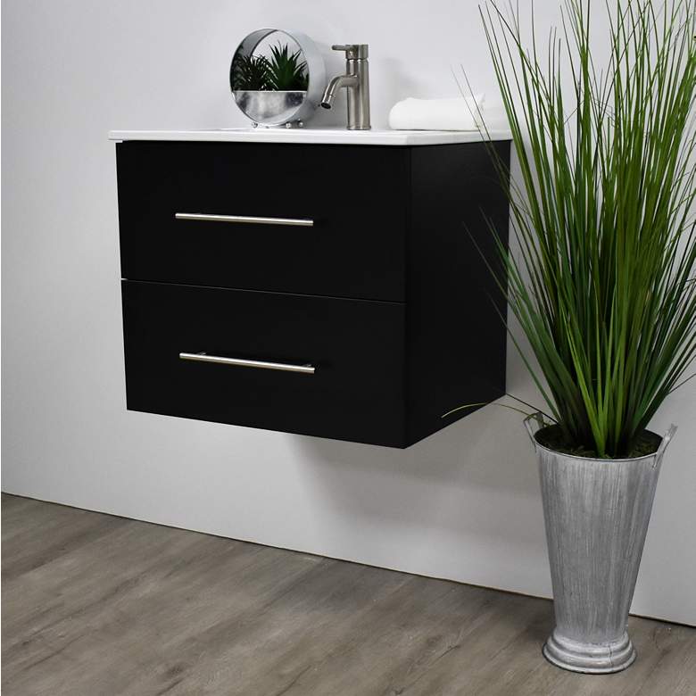 Image 4 Napa 30" Wide Black Wall-Mounted Floating Bathroom Vanity more views
