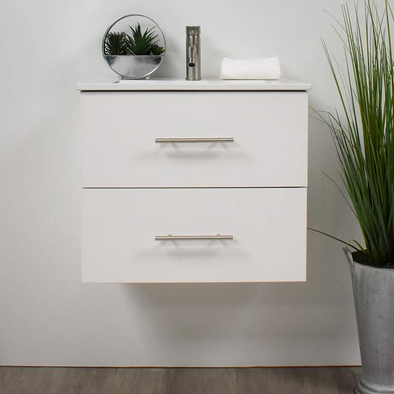 Image 1 Napa 30" Wide White Wall-Mounted Floating Bathroom Vanity