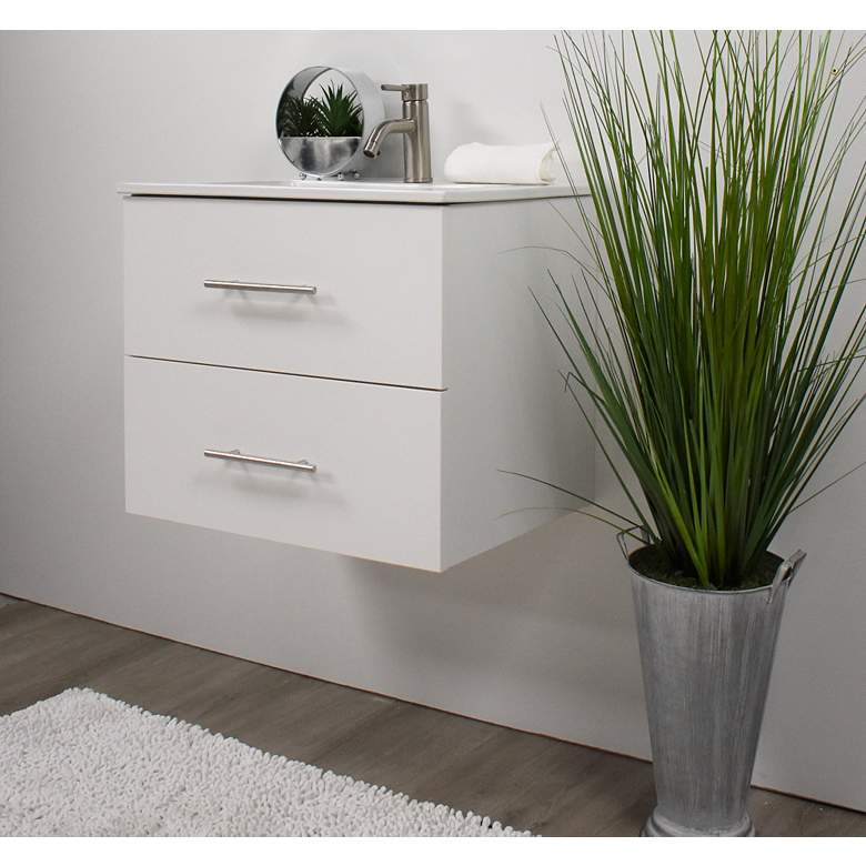 Image 3 Napa 30" Wide White Wall-Mounted Floating Bathroom Vanity more views