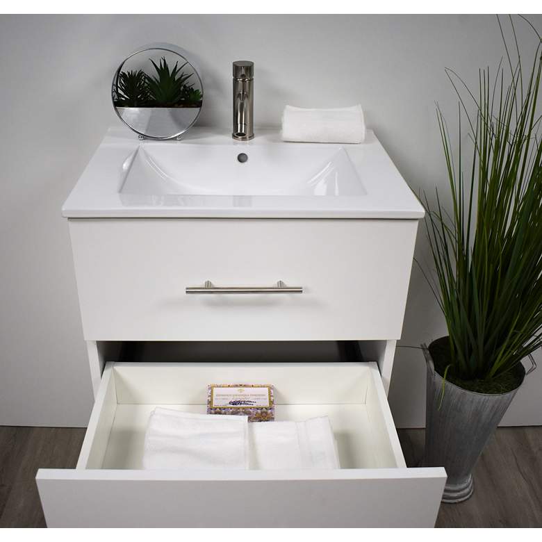 Image 4 Napa 30" Wide White Wall-Mounted Floating Bathroom Vanity more views