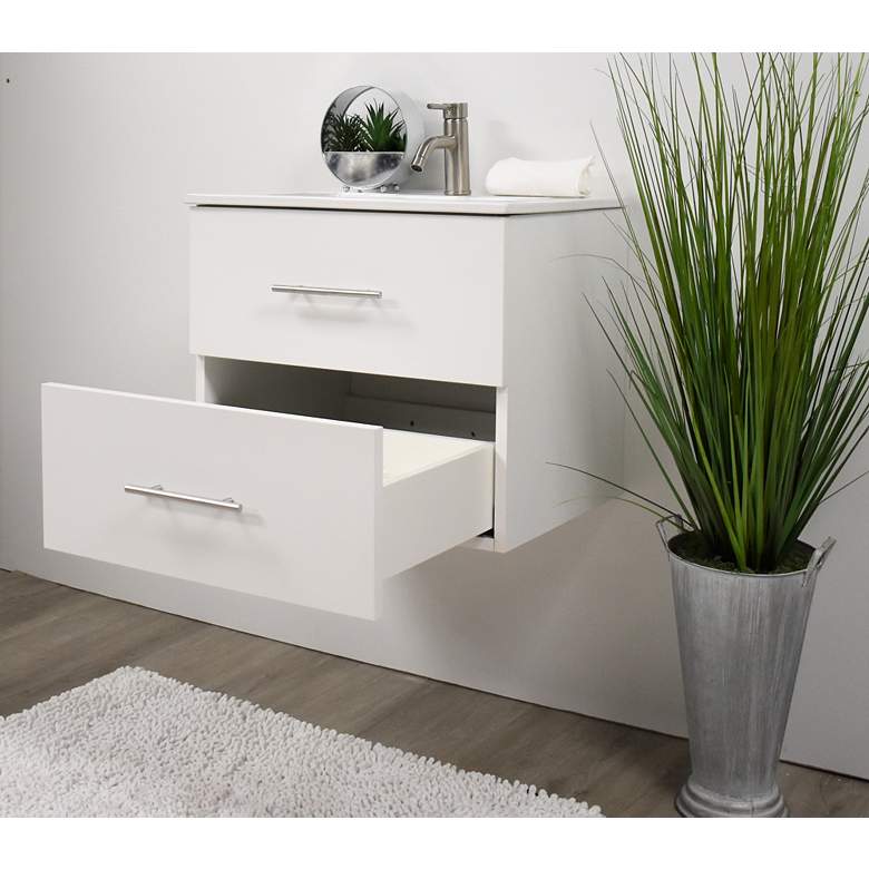 Image 5 Napa 30" Wide White Wall-Mounted Floating Bathroom Vanity more views