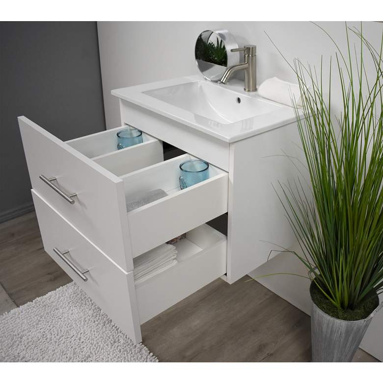Image 6 Napa 30 inch Wide White Wall-Mounted Floating Bathroom Vanity more views