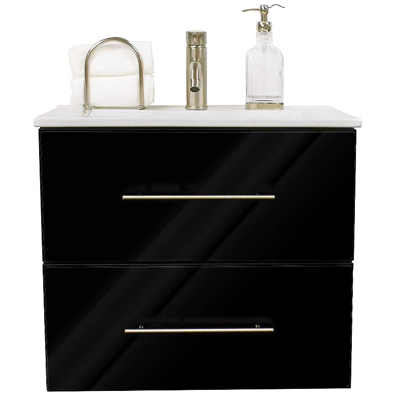 Image 2 Napa 30 inchW Glossy Black Wall-Mounted Floating Bathroom Vanity