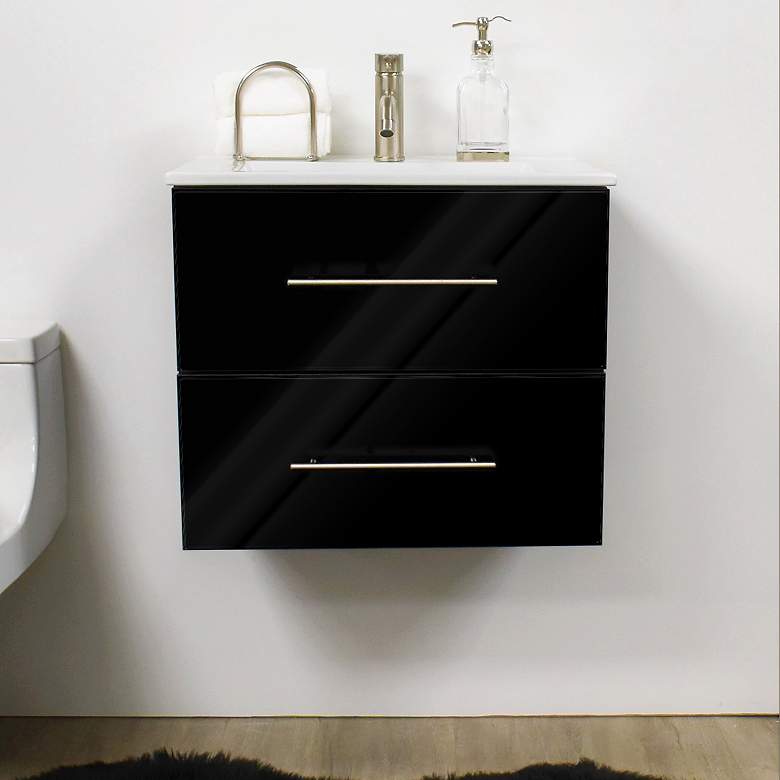 Napa 30&quot;W Glossy Black Wall-Mounted Floating Bathroom Vanity