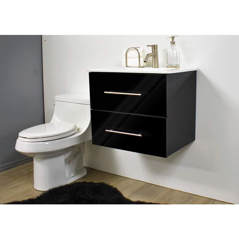Image 3 Napa 30"W Glossy Black Wall-Mounted Floating Bathroom Vanity more views