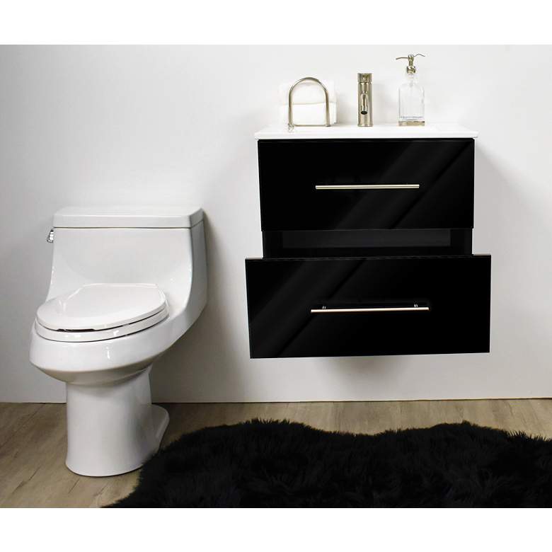 Image 4 Napa 30 inchW Glossy Black Wall-Mounted Floating Bathroom Vanity more views