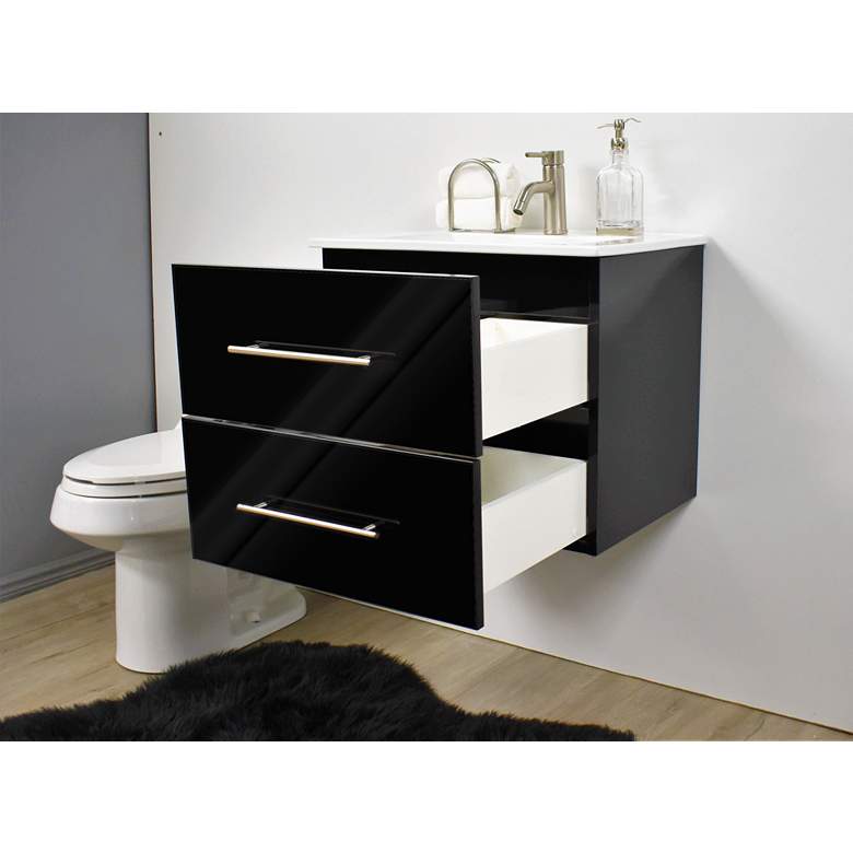 Image 5 Napa 30"W Glossy Black Wall-Mounted Floating Bathroom Vanity more views