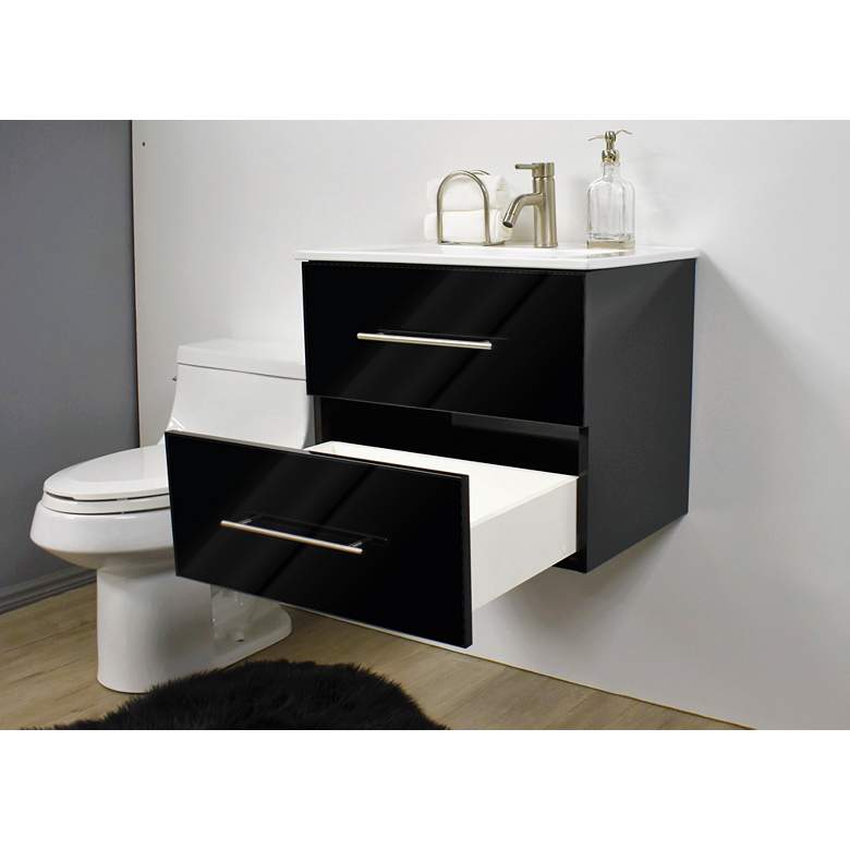 Image 6 Napa 30"W Glossy Black Wall-Mounted Floating Bathroom Vanity more views