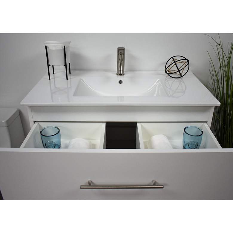 Image 4 Napa 30"W Glossy White Wall-Mounted Floating Bathroom Vanity more views