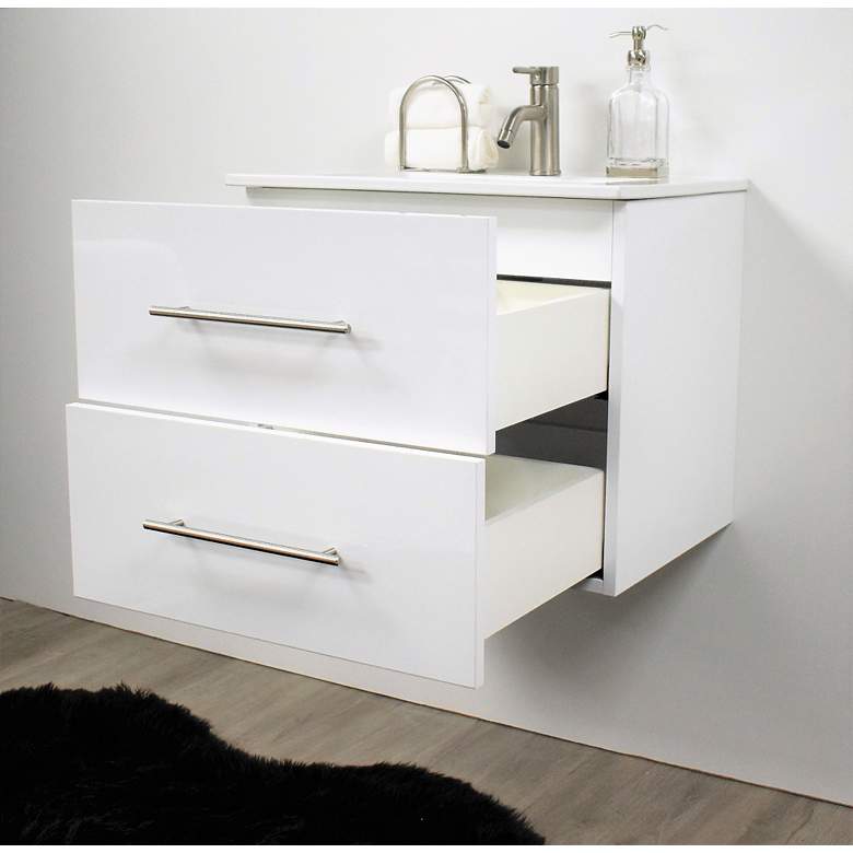 Image 7 Napa 30"W Glossy White Wall-Mounted Floating Bathroom Vanity more views
