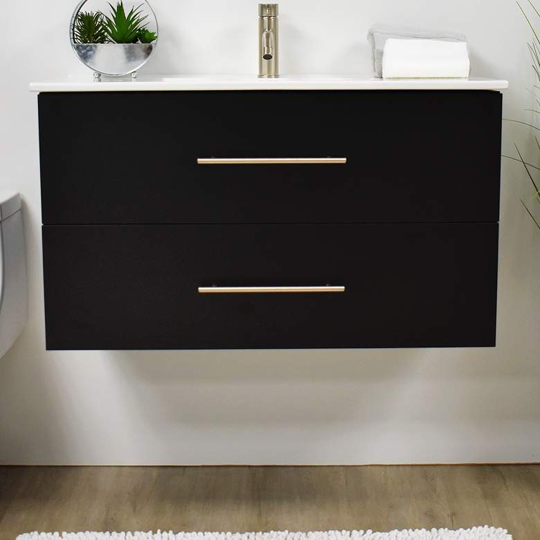 Image 1 Napa 36" Wide Black Wall-Mounted Floating Bathroom Vanity