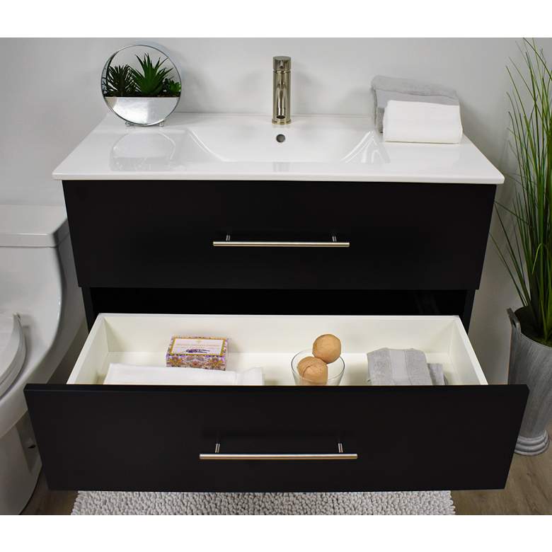 Napa 36 inch Wide Black Wall-Mounted Floating Bathroom Vanity more views