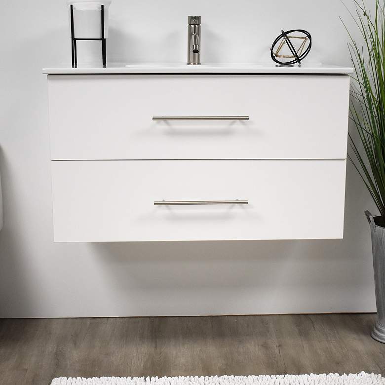 Image 1 Napa 36 inch Wide White Wall-Mounted Floating Bathroom Vanity