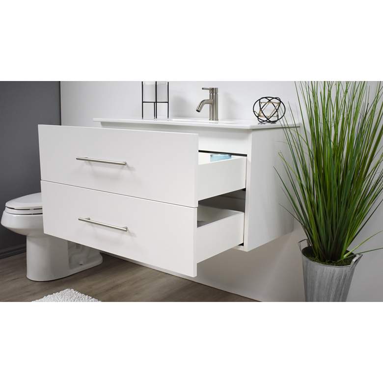 Image 6 Napa 36 inch Wide White Wall-Mounted Floating Bathroom Vanity more views