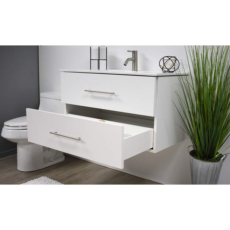 Image 7 Napa 36 inch Wide White Wall-Mounted Floating Bathroom Vanity more views