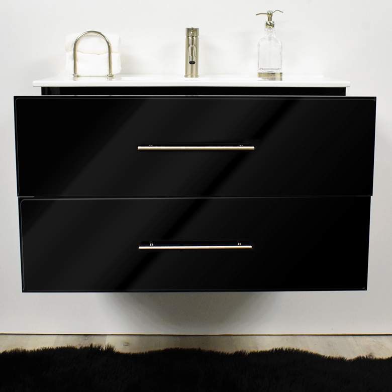 Image 1 Napa 36 inchW Glossy Black Wall-Mounted Floating Bathroom Vanity